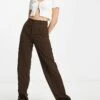 Pull&Bear High Waisted Tailored Straight Leg Trouser In Brown For Women