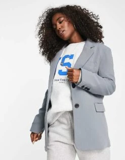 Pull&Bear Oversized Masculine Blazer In Blue For Women Navy