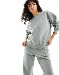 Pull&Bear Graphic Oversized Sweat Co-ord In Washed Green For Women