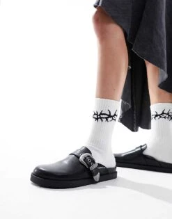 Pull&Bear Western Buckle Clog In Black For Women