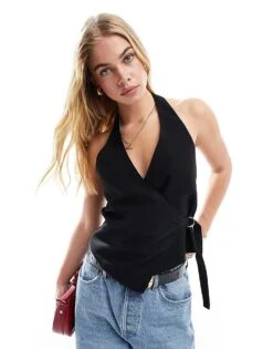 Pull&Bear Halterneck Waistcoat In Black For Women