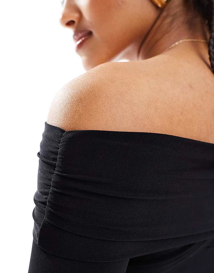 Pull&Bear Long Sleeve Bardot Neckline Mini Dress In Black For Women - Image 3