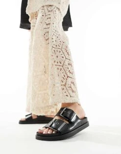 Pull&Bear Double Strap Sandal In Black For Women