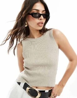 Pull&Bear Open Back Detail Belted Top In Stone For Women Sand