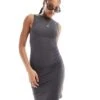 Pull&Bear Polyamide Sculpt Gathered Mini Dress In Dark Grey For Women