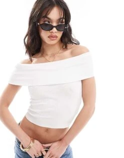 Pull&Bear Bardot Top In White For Women