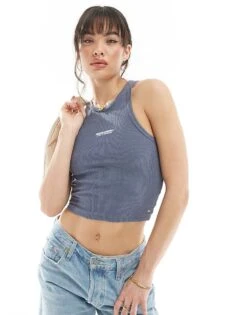 Pull&Bear 'Never Ending' Graphic Racer Vest In Navy For Women