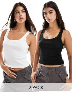 Pull&Bear 2 Pack Vest Top In Black & White For Women Mono