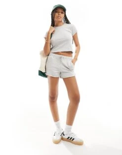 Pull&Bear Jersey T-shirt And Short Set In Grey Marl For Women