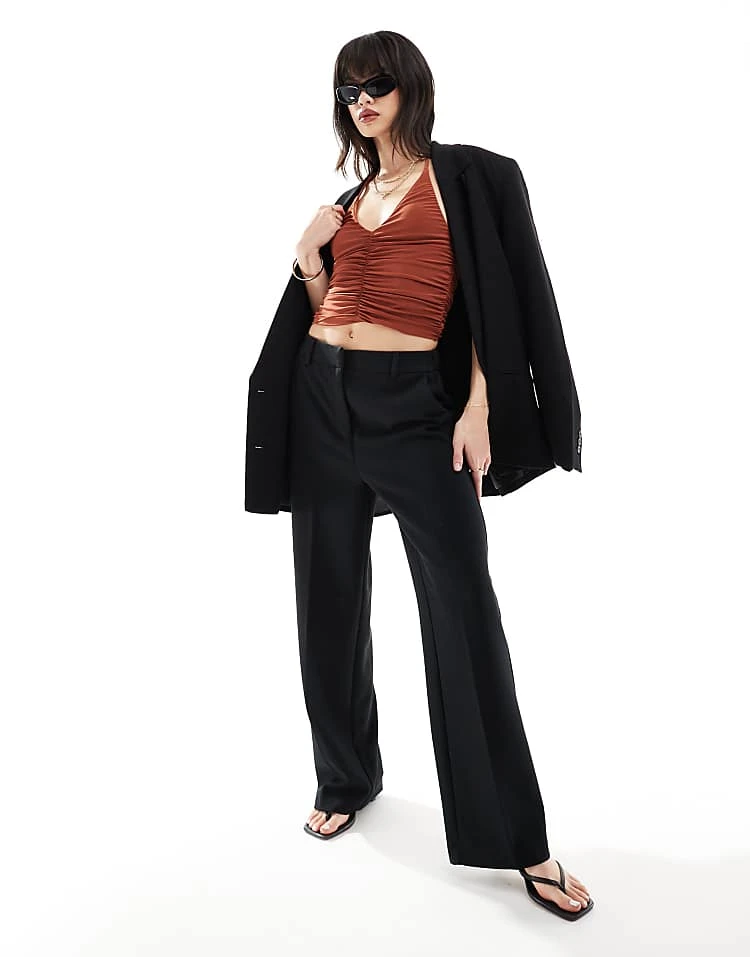 Pull&Bear Ruched Front Halterneck Strappy Top In Brown For Women - Image 2