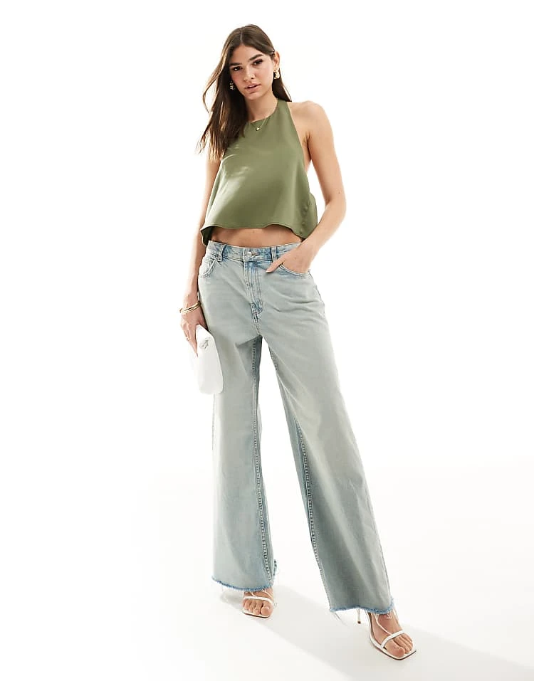 Pull&Bear Backless Halterneck Tie Back Top In Khaki For Women - Image 3