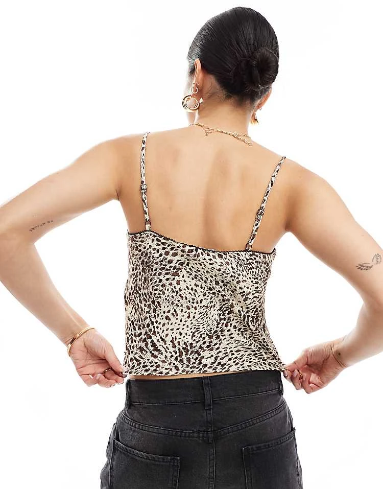 Pull&Bear Bow Front Cami In Leopard Print For Women Brown - Image 4