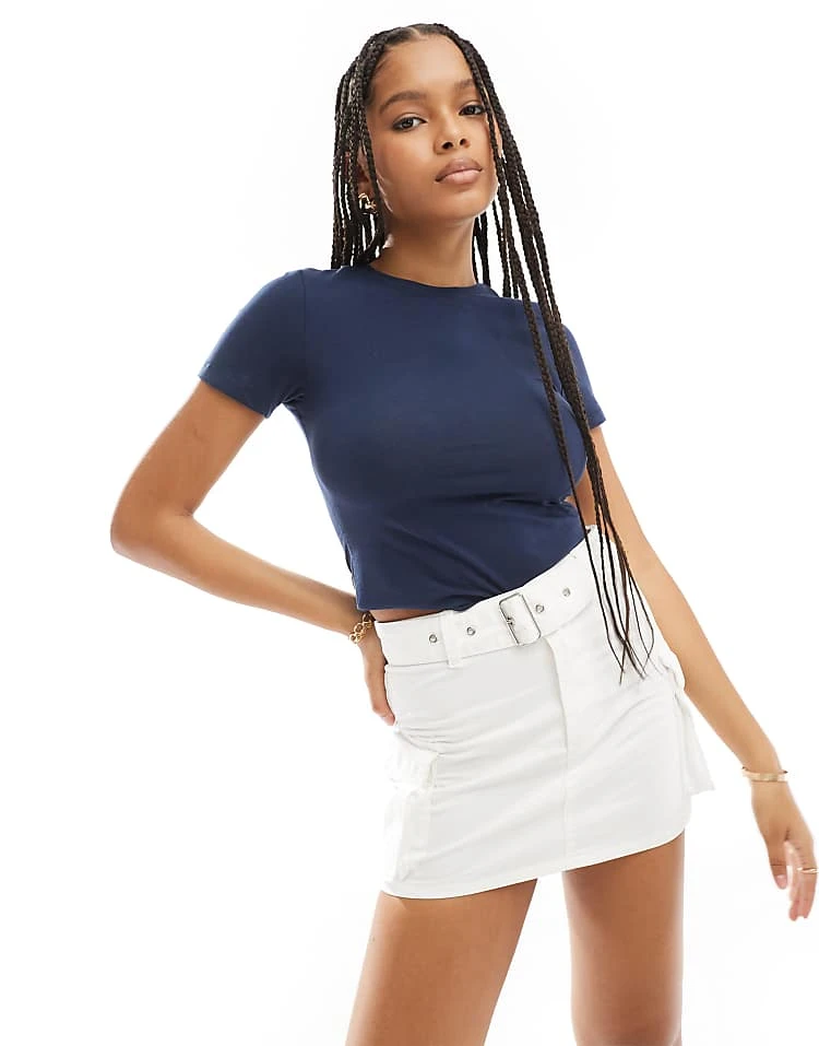 Pull&Bear Belted Cargo Mini Skirt In White For Women - Image 6