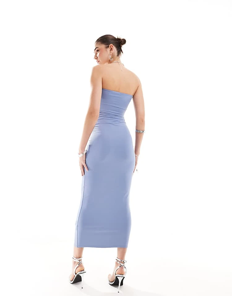 Pull&Bear Polyamide Sculpt Bandeau Maxi Dress In Blue For Women - Image 4