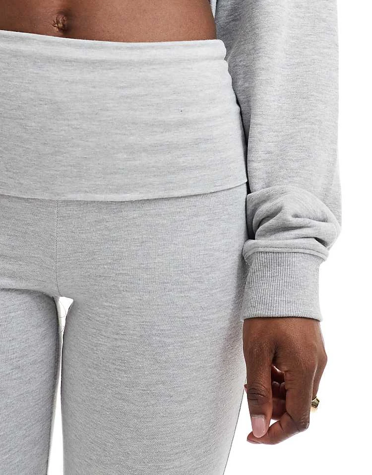 Pull&Bear Fold Over Flared Jersey Trouser In Light Grey For Women - Image 3