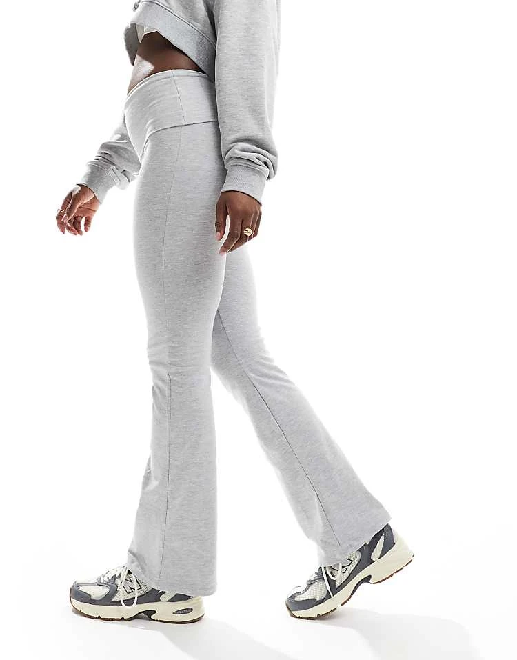 Pull&Bear Fold Over Flared Jersey Trouser In Light Grey For Women - Image 4