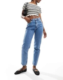 Pull&Bear High Waisted Mom Jean In Ink Blue For Women Dark Blue