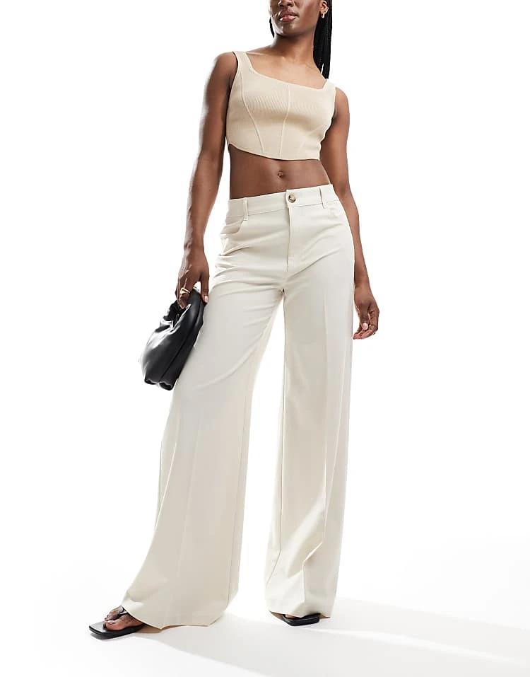 Pull&Bear Wide Leg Tailored Trouser In Off White For Women - Image 6