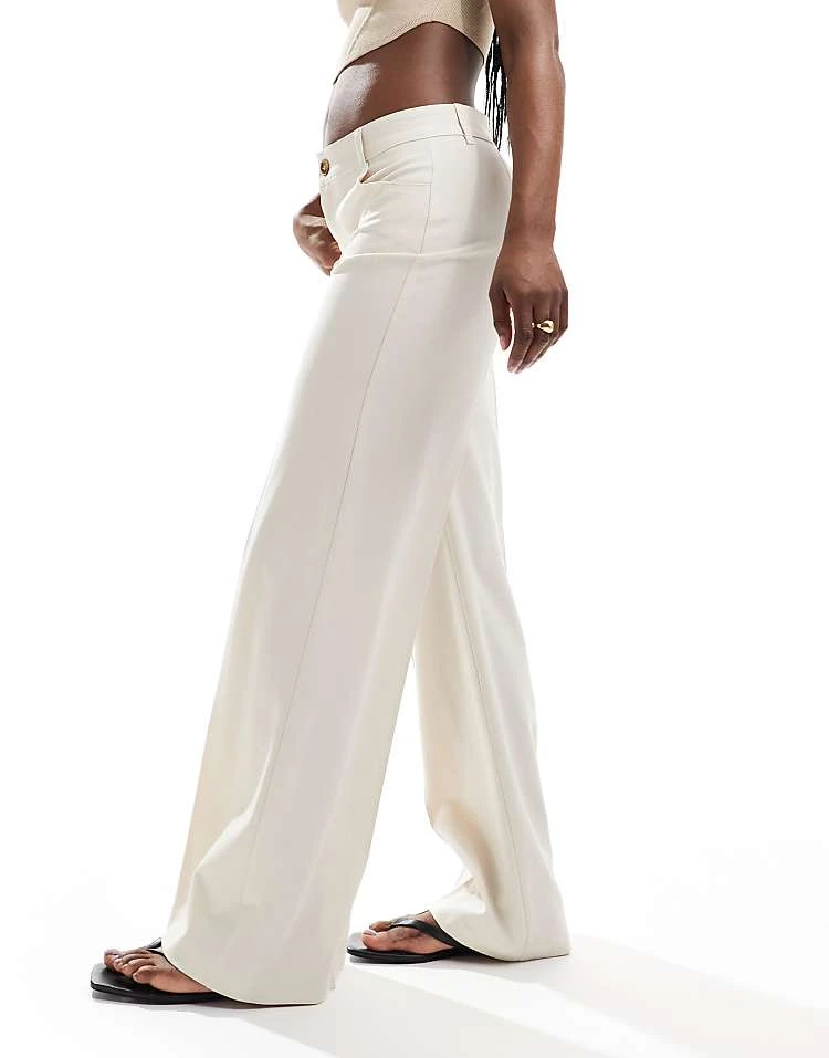 Pull&Bear Wide Leg Tailored Trouser In Off White For Women - Image 4