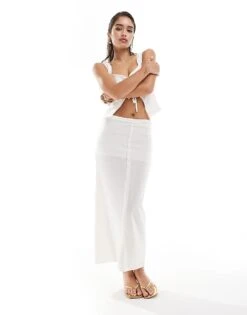Pull&Bear Knit Midi Skirt Co-ord In Ecru For Women