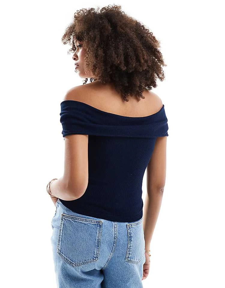 Pull&Bear Zip Through Bardot Top In Navy Blue For Women - Image 2