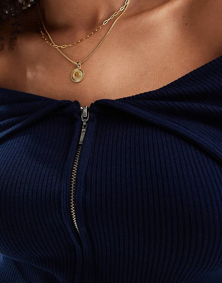 Pull&Bear Zip Through Bardot Top In Navy Blue For Women - Image 4