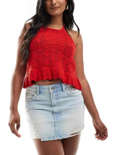 Pull&Bear Distressed Hem Denim Mini Skirt In Light Blue For Women