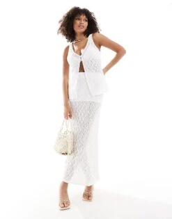 Pull&Bear Lace Sleeveless Top And Skirt Co-ord In White