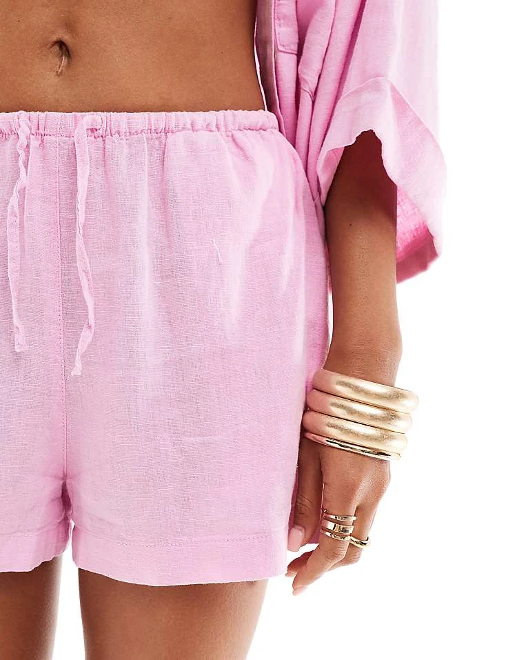 Pull&Bear Pull On Linen Short Co-ord In Pink For Women - Image 5