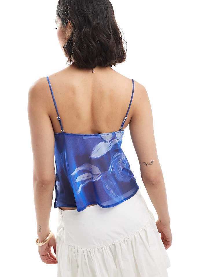 Pull&Bear Wrap Hem Mesh Cami Top In Blue Print For Women - Image 3