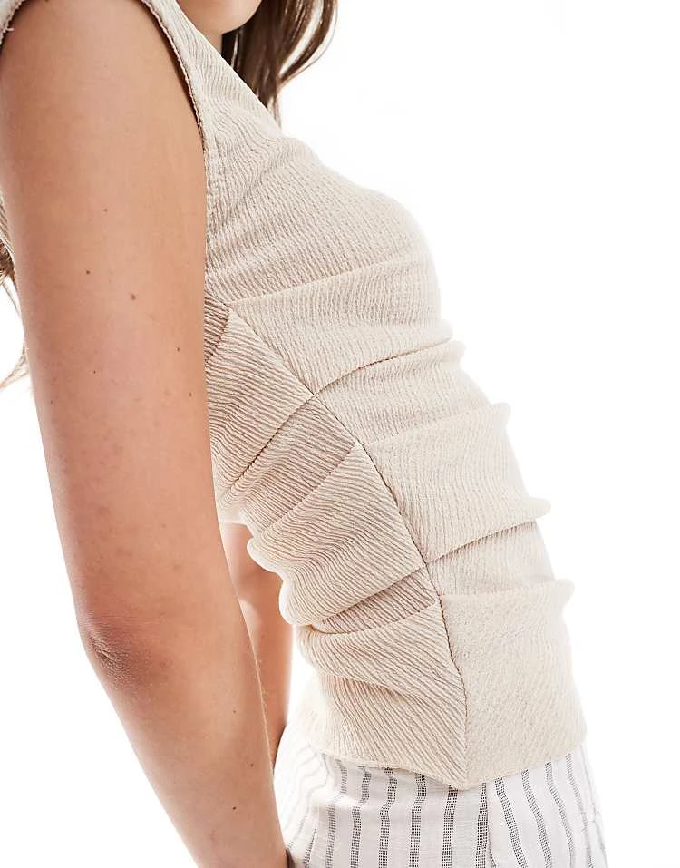 Pull&Bear Textured Gathered Top In Beige For Women - Image 4