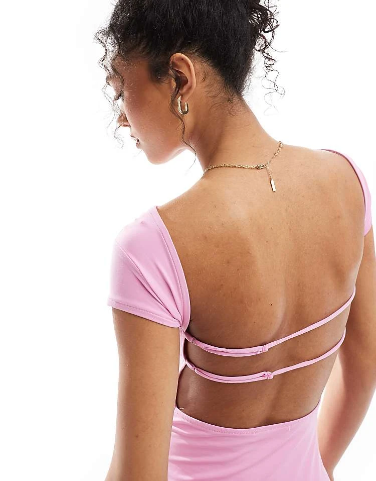 Pull&Bear Polyamide Open Back Strappy Mini Dress In Pink For Women - Image 3