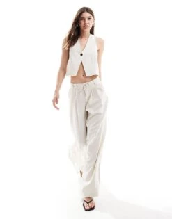 Pull&Bear Pinstripe Waistcoat And Trouser Co-ord In White