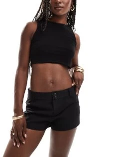 Pull&Bear Tailored Low Rise Micro Short In Black For Women
