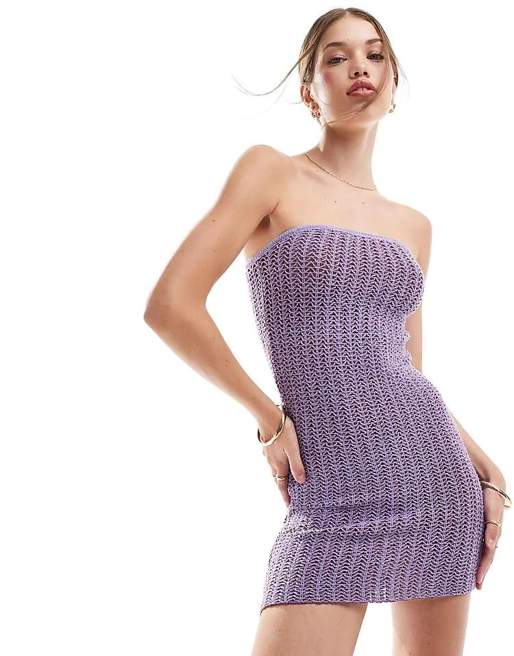 Pull&Bear Knitted Bandeau Mini Dress In Purple For Women - Image 5