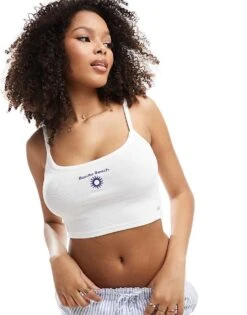 Pull&Bear 'Isla Bonita' Graphic Strappy Cami Top In White For Women