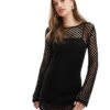 Pull&Bear Knitted Crochet Mini Dress In Black For Women