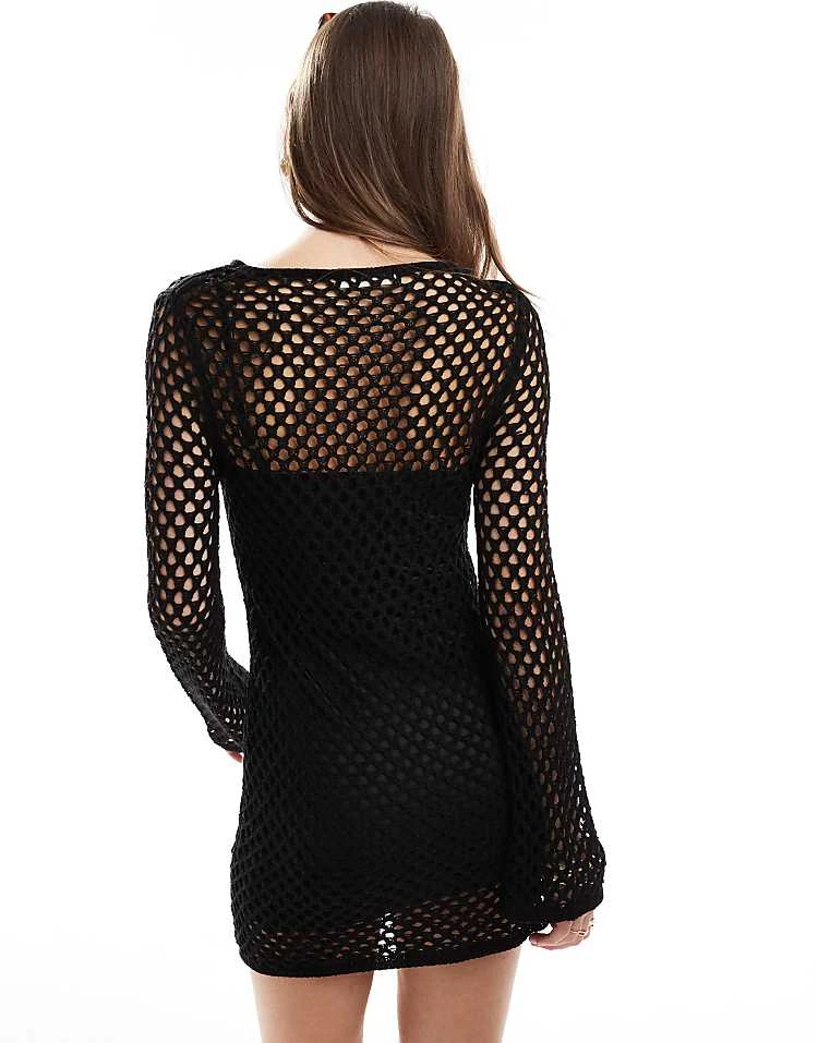 Pull&Bear Knitted Crochet Mini Dress In Black For Women - Image 4