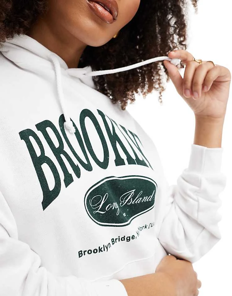 Pull&Bear New York Graphic Oversized Hoodie In White For Women - Image 2