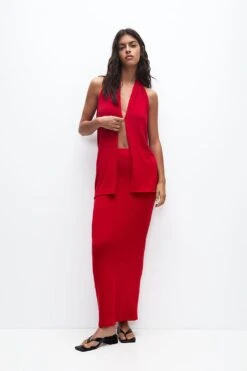 Pull&Bear Knitted Maxi Skirt Co-ord In Red For Women