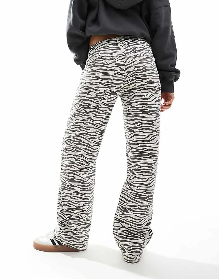 Pull&Bear Wide Leg Jean In Zebra Print For Women Black/white - Image 2