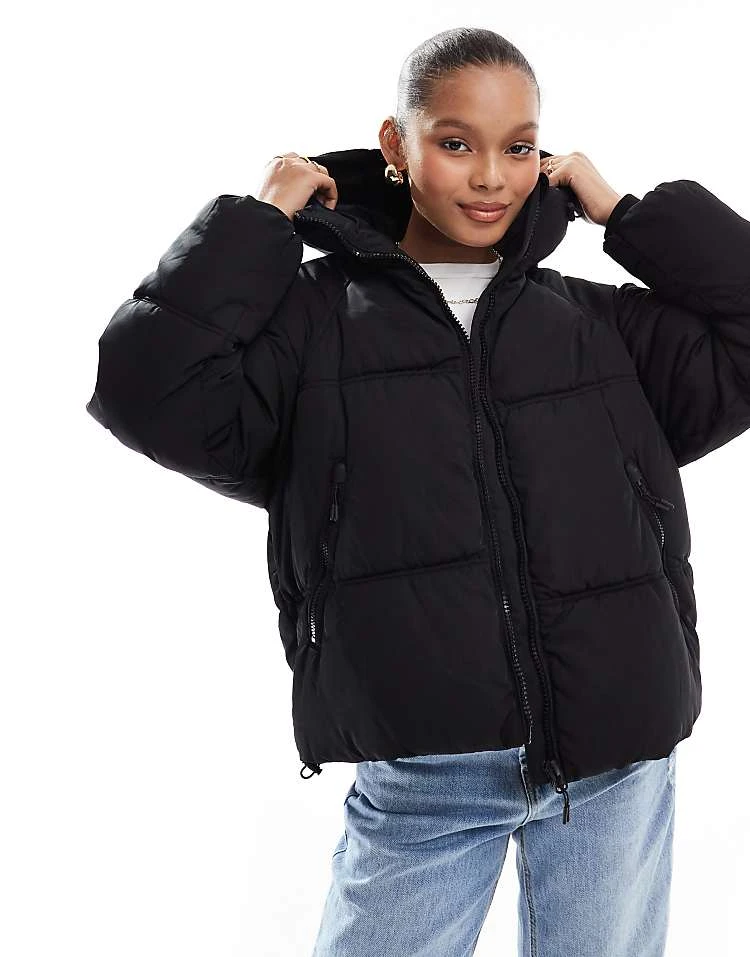 Pull&Bear Padded Puffer Jacket With Hood In Black For Women