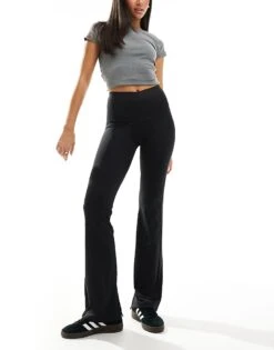 Pull&Bear Polyamide V Front Sculpt Flare Trousers In Black For Women