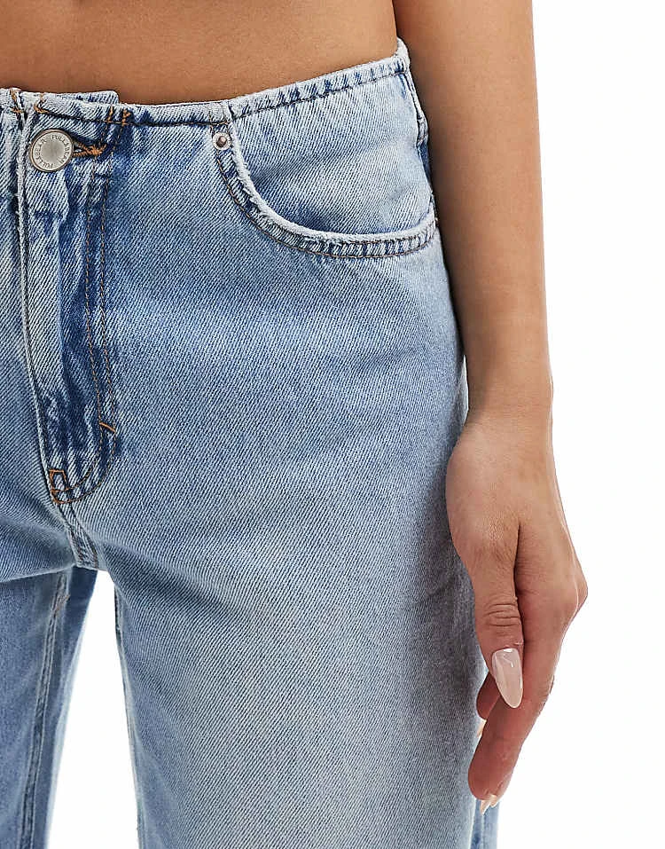 Pull&Bear Wide Fit Bow Detail Jeans In Mid Blue For Women - Image 5