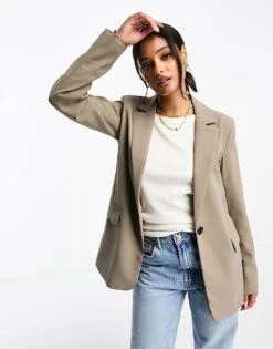 Pull&Bear Oversized Blazer In Taupe Brown For Women