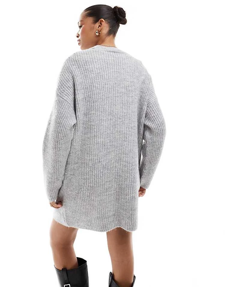 Pull&Bear Knitted Jumper Mini Dress In Light Grey For Women - Image 3