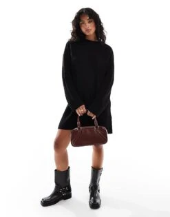 Pull&Bear Knitted Jumper Mini Dress In Black For Women