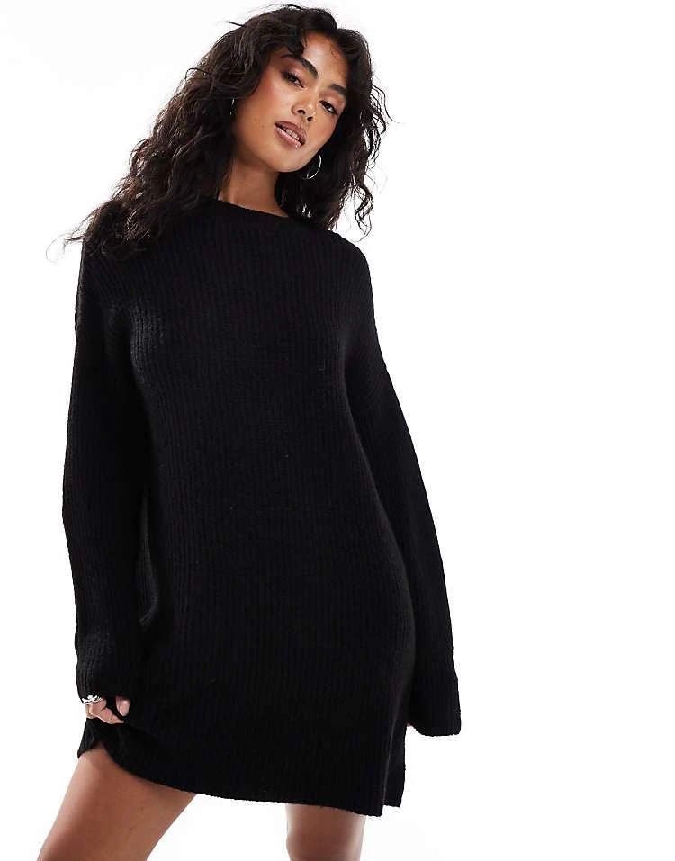 Pull&Bear Knitted Jumper Mini Dress In Black For Women - Image 3