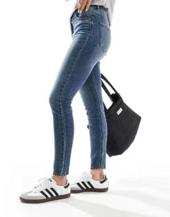 Pull&Bear High Rise Skinny Jeans In Blue For Women