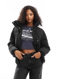 Pull&Bear Padded Puffer Jacket In Black For Women